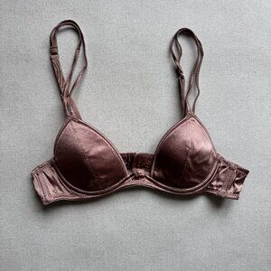 Fleur du Mal Silk Underwire Bra Blush Mauve Size 32B Luxury Lingerie